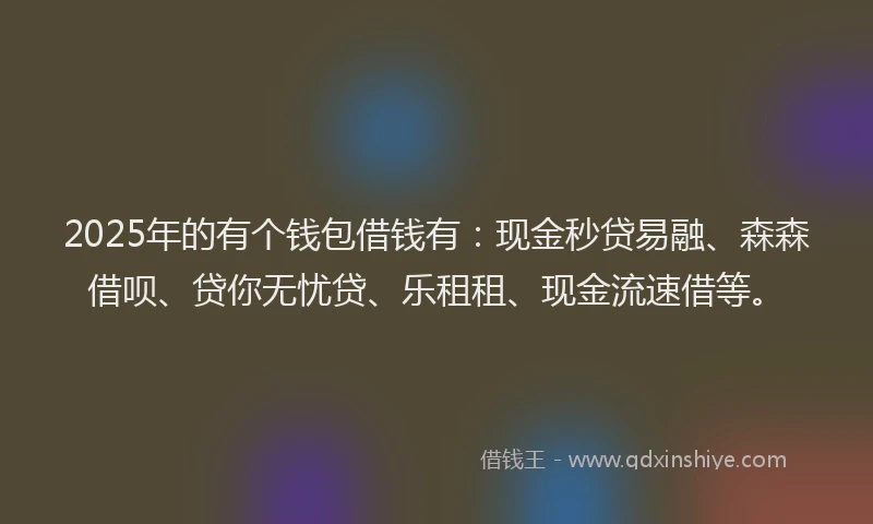 2025年的有个钱包借钱有：现金秒贷易融、森森借呗、贷你无忧贷、乐租租、现金流速借等。