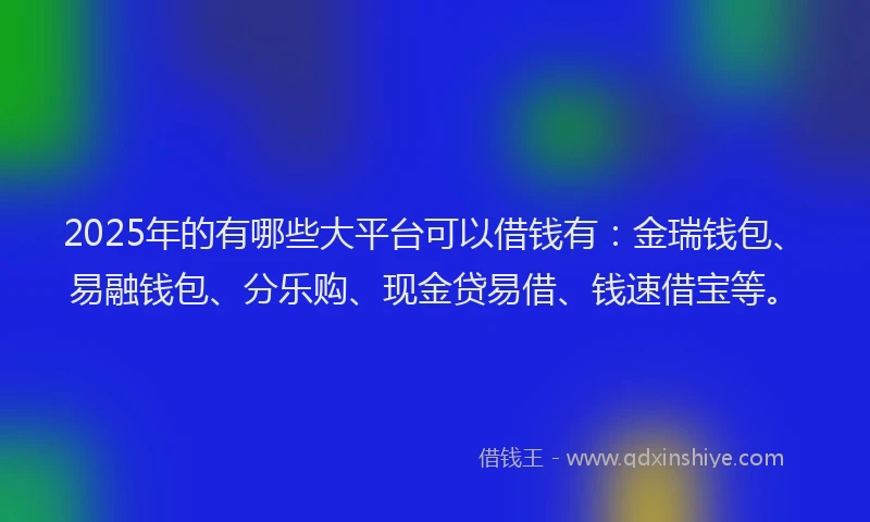 2025年的有哪些大平台可以借钱有：金瑞钱包、易融钱包、分乐购、现金贷易借、钱速借宝等。