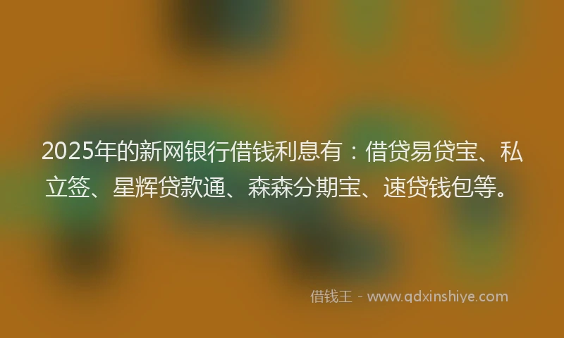 2025年的新网银行借钱利息有：借贷易贷宝、私立签、星辉贷款通、森森分期宝、速贷钱包等。