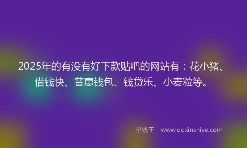 2025年的有没有好下款贴吧的网站有：花小猪、借钱快、普惠钱包、钱贷乐、小麦粒等。