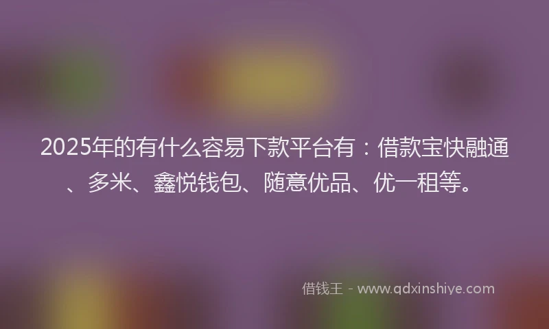 2025年的有什么容易下款平台有：借款宝快融通、多米、鑫悦钱包、随意优品、优一租等。