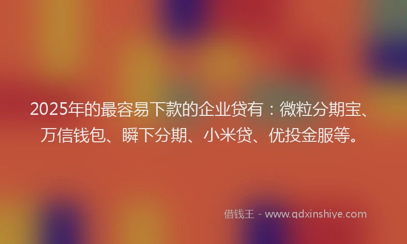 2025年的最容易下款的企业贷有：微粒分期宝、万信钱包、瞬下分期、小米贷、优投金服等。