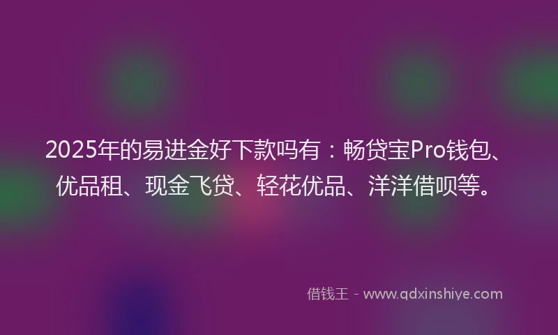 2025年的易进金好下款吗有：畅贷宝Pro钱包、优品租、现金飞贷、轻花优品、洋洋借呗等。