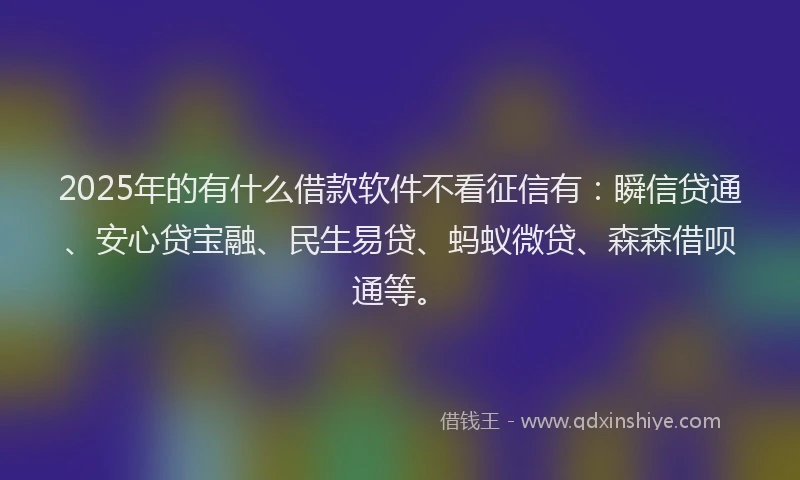 2025年的有什么借款软件不看征信有：瞬信贷通、安心贷宝融、民生易贷、蚂蚁微贷、森森借呗通等。
