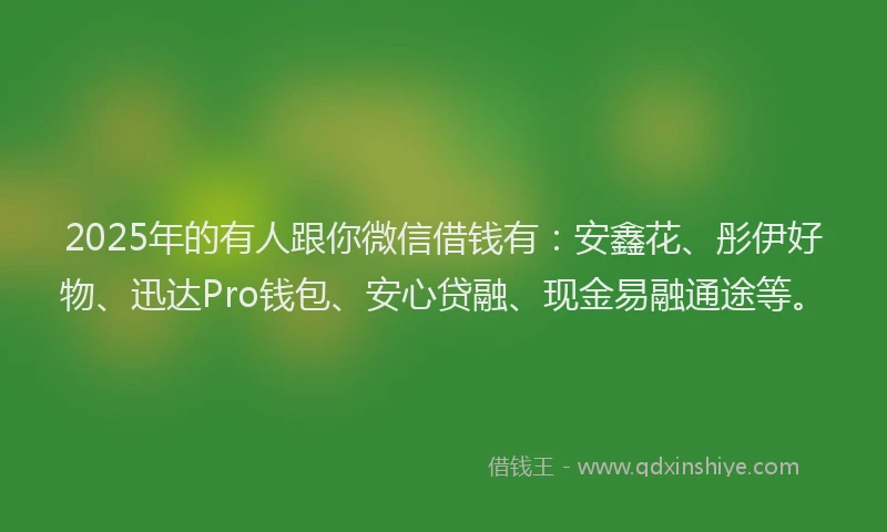 2025年的有人跟你微信借钱有：安鑫花、彤伊好物、迅达Pro钱包、安心贷融、现金易融通途等。