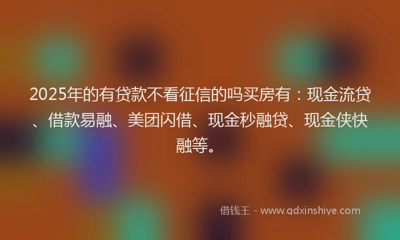 2025年的有贷款不看征信的吗买房有：现金流贷、借款易融、美团闪借、现金秒融贷、现金侠快融等。