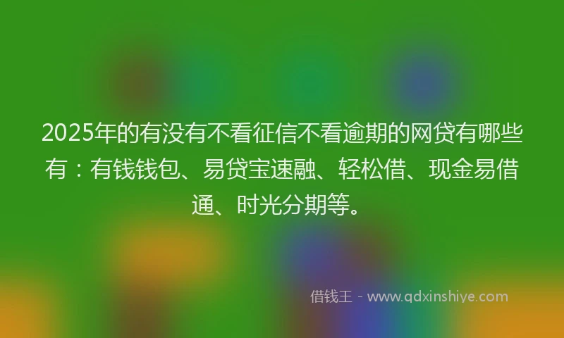 2025年的有没有不看征信不看逾期的网贷有哪些有：有钱钱包、易贷宝速融、轻松借、现金易借通、时光分期等。