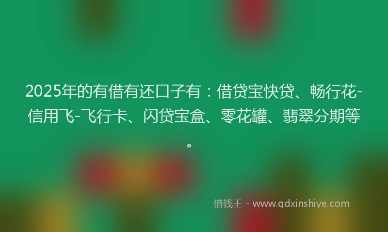 2025年的有借有还口子有：借贷宝快贷、畅行花-信用飞-飞行卡、闪贷宝盒、零花罐、翡翠分期等。