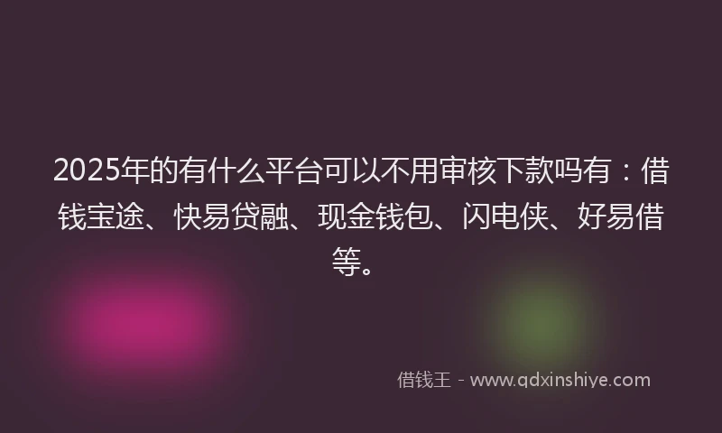 2025年的有什么平台可以不用审核下款吗有：借钱宝途、快易贷融、现金钱包、闪电侠、好易借等。