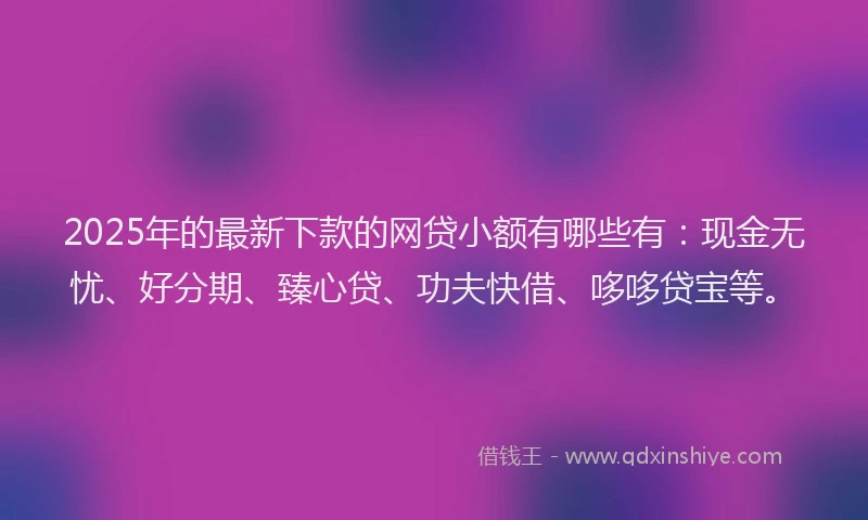 2025年的最新下款的网贷小额有哪些有：现金无忧、好分期、臻心贷、功夫快借、哆哆贷宝等。