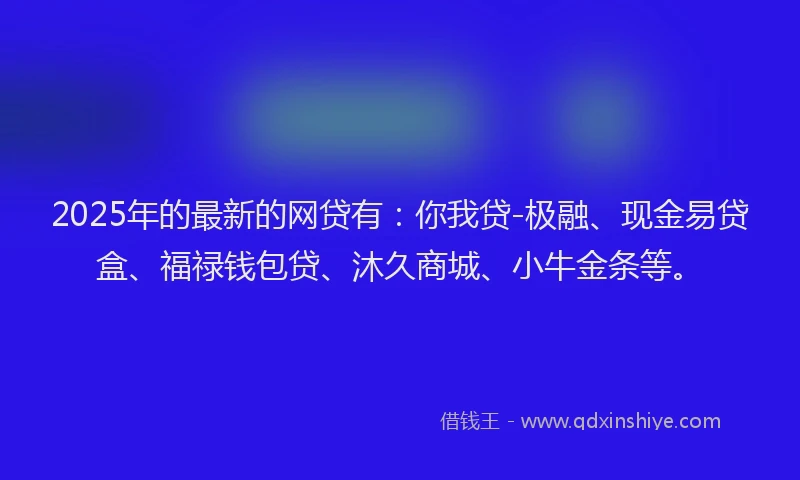 2025年的最新的网贷有：你我贷-极融、现金易贷盒、福禄钱包贷、沐久商城、小牛金条等。