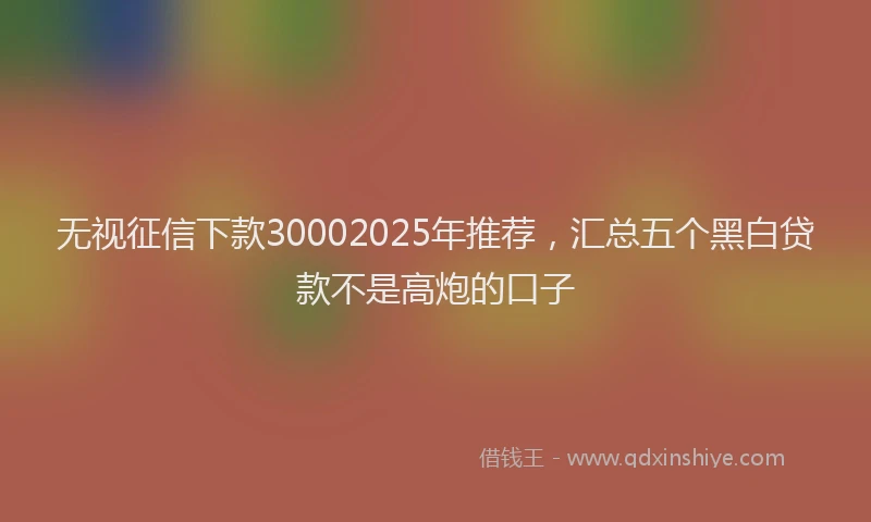 无视征信下款30002025年推荐，汇总五个黑白贷款不是高炮的口子