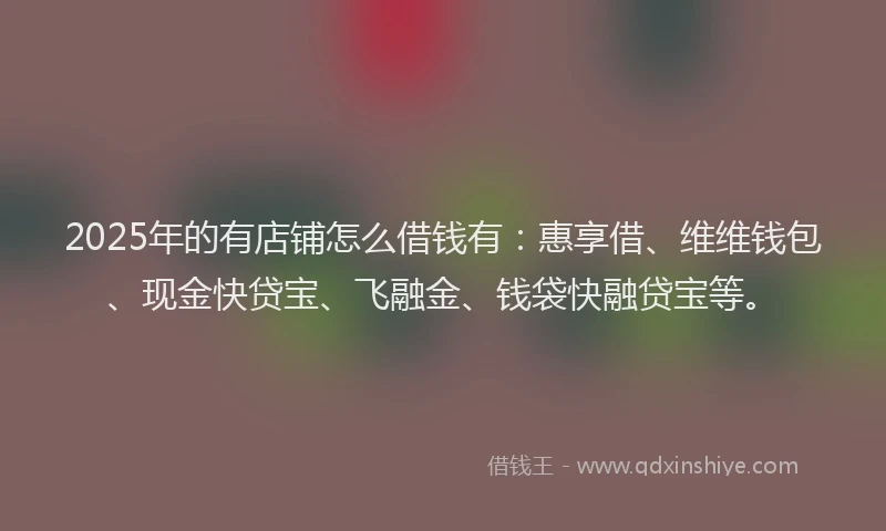2025年的有店铺怎么借钱有：惠享借、维维钱包、现金快贷宝、飞融金、钱袋快融贷宝等。