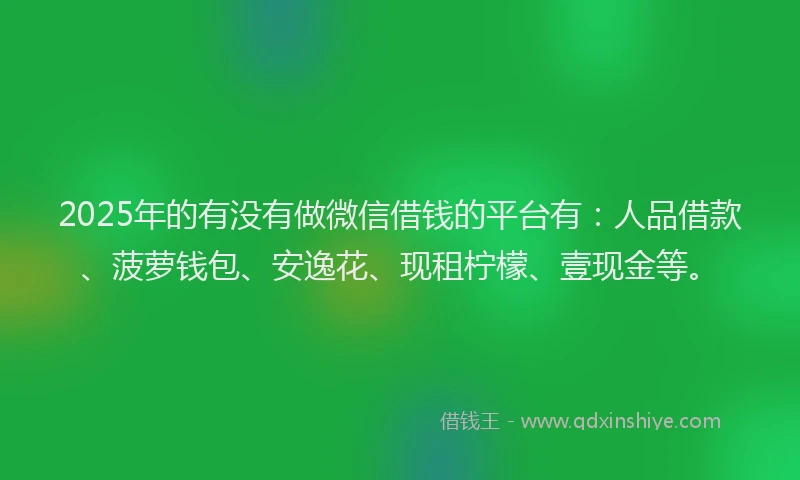 2025年的有没有做微信借钱的平台有：人品借款、菠萝钱包、安逸花、现租柠檬、壹现金等。