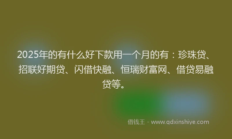 2025年的有什么好下款用一个月的有：珍珠贷、招联好期贷、闪借快融、恒瑞财富网、借贷易融贷等。