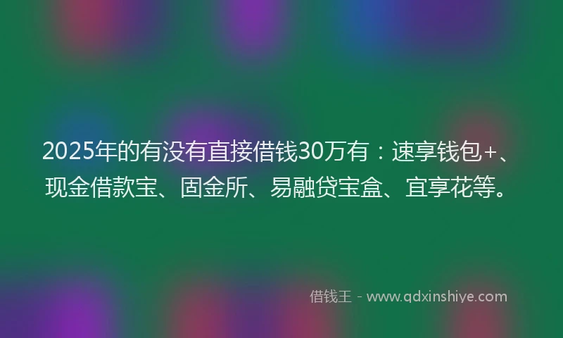 2025年的有没有直接借钱30万有：速享钱包+、现金借款宝、固金所、易融贷宝盒、宜享花等。