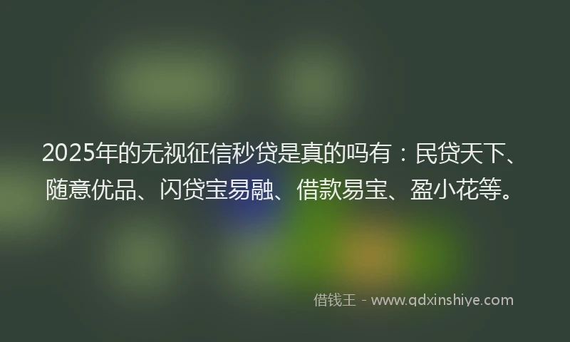 2025年的无视征信秒贷是真的吗有：民贷天下、随意优品、闪贷宝易融、借款易宝、盈小花等。