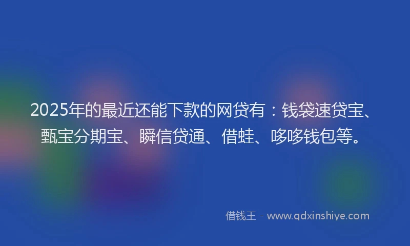 2025年的最近还能下款的网贷有：钱袋速贷宝、甄宝分期宝、瞬信贷通、借蛙、哆哆钱包等。
