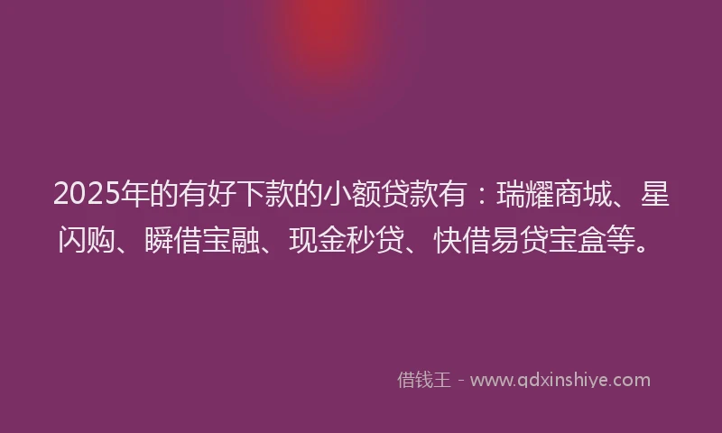 2025年的有好下款的小额贷款有：瑞耀商城、星闪购、瞬借宝融、现金秒贷、快借易贷宝盒等。