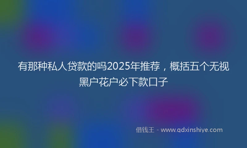 有那种私人贷款的吗2025年推荐，概括五个无视黑户花户必下款口子