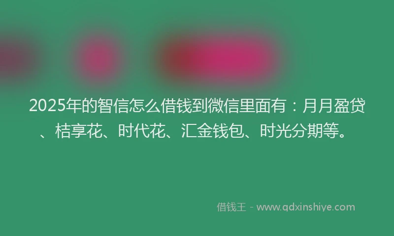 2025年的智信怎么借钱到微信里面有：月月盈贷、桔享花、时代花、汇金钱包、时光分期等。
