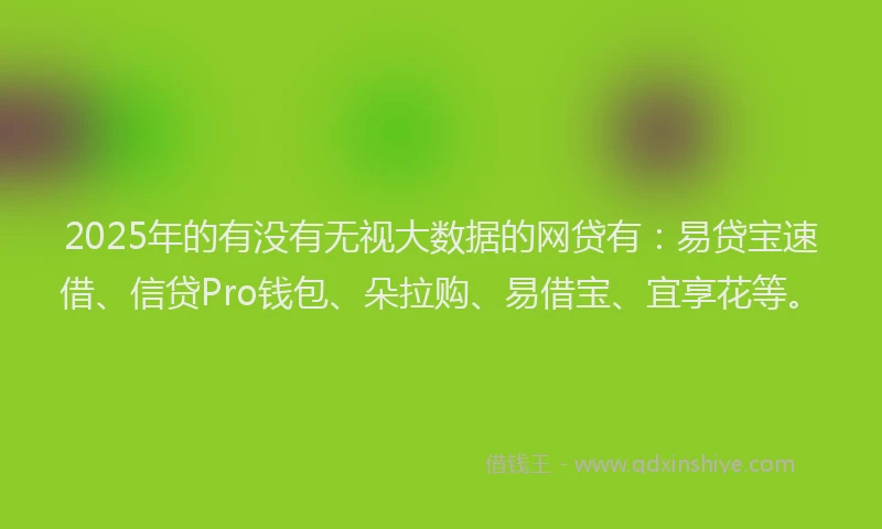 2025年的有没有无视大数据的网贷有：易贷宝速借、信贷Pro钱包、朵拉购、易借宝、宜享花等。