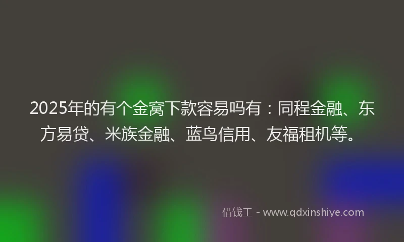 2025年的有个金窝下款容易吗有：同程金融、东方易贷、米族金融、蓝鸟信用、友福租机等。