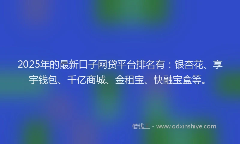 2025年的最新口子网贷平台排名有：银杏花、享宇钱包、千亿商城、金租宝、快融宝盒等。