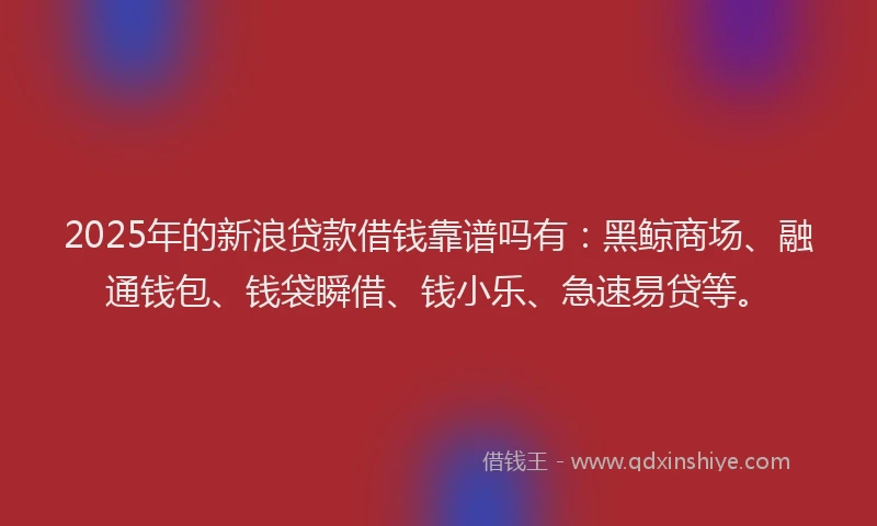 2025年的新浪贷款借钱靠谱吗有：黑鲸商场、融通钱包、钱袋瞬借、钱小乐、急速易贷等。