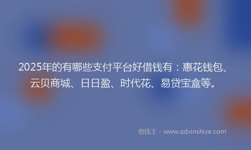 2025年的有哪些支付平台好借钱有：惠花钱包、云贝商城、日日盈、时代花、易贷宝盒等。