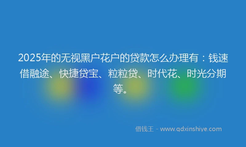 2025年的无视黑户花户的贷款怎么办理有：钱速借融途、快捷贷宝、粒粒贷、时代花、时光分期等。