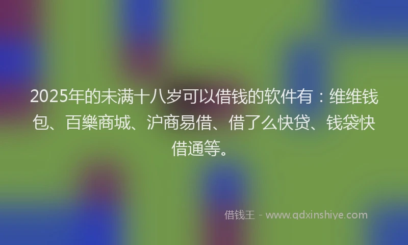 2025年的未满十八岁可以借钱的软件有：维维钱包、百樂商城、沪商易借、借了么快贷、钱袋快借通等。