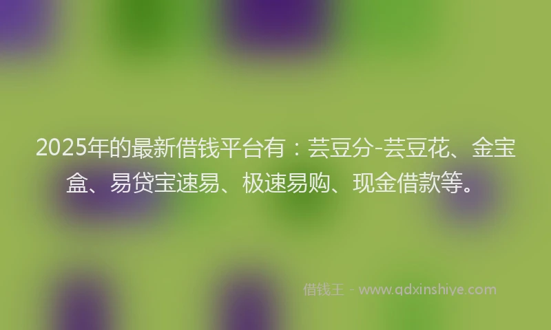 2025年的最新借钱平台有：芸豆分-芸豆花、金宝盒、易贷宝速易、极速易购、现金借款等。