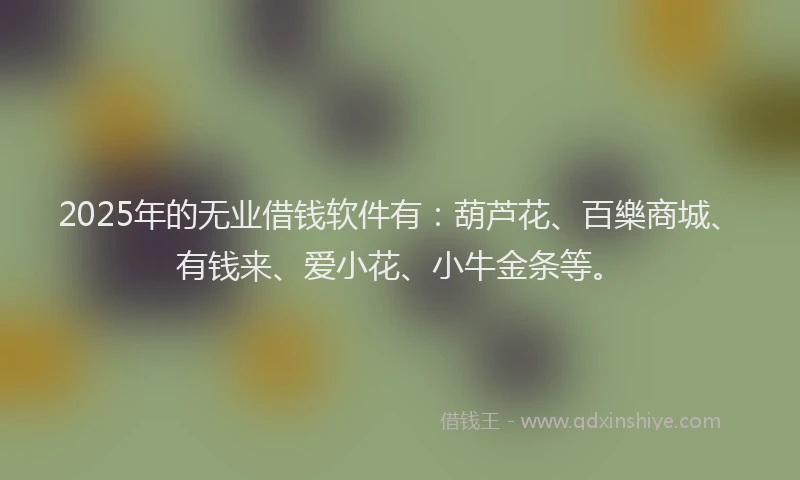 2025年的无业借钱软件有：葫芦花、百樂商城、有钱来、爱小花、小牛金条等。