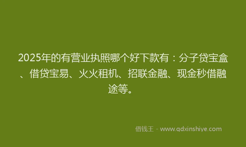 2025年的有营业执照哪个好下款有：分子贷宝盒、借贷宝易、火火租机、招联金融、现金秒借融途等。