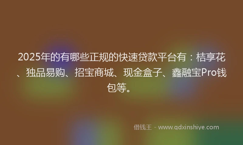 2025年的有哪些正规的快速贷款平台有：桔享花、独品易购、招宝商城、现金盒子、鑫融宝Pro钱包等。