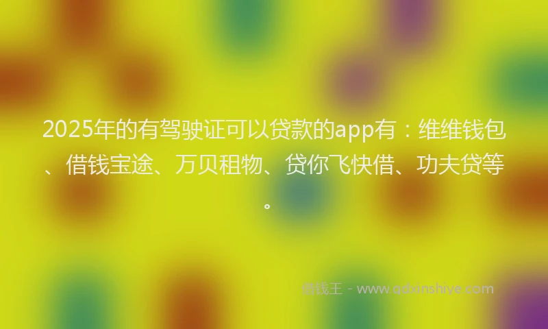 2025年的有驾驶证可以贷款的app有：维维钱包、借钱宝途、万贝租物、贷你飞快借、功夫贷等。