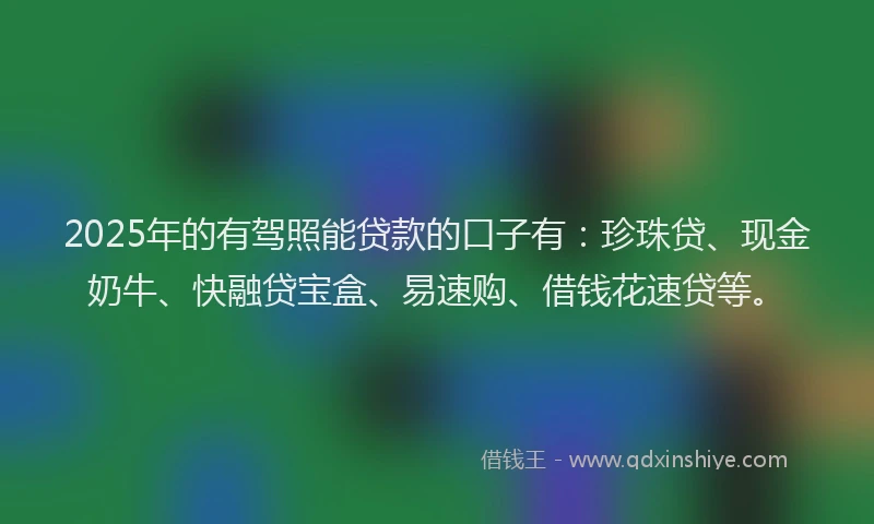 2025年的有驾照能贷款的口子有：珍珠贷、现金奶牛、快融贷宝盒、易速购、借钱花速贷等。