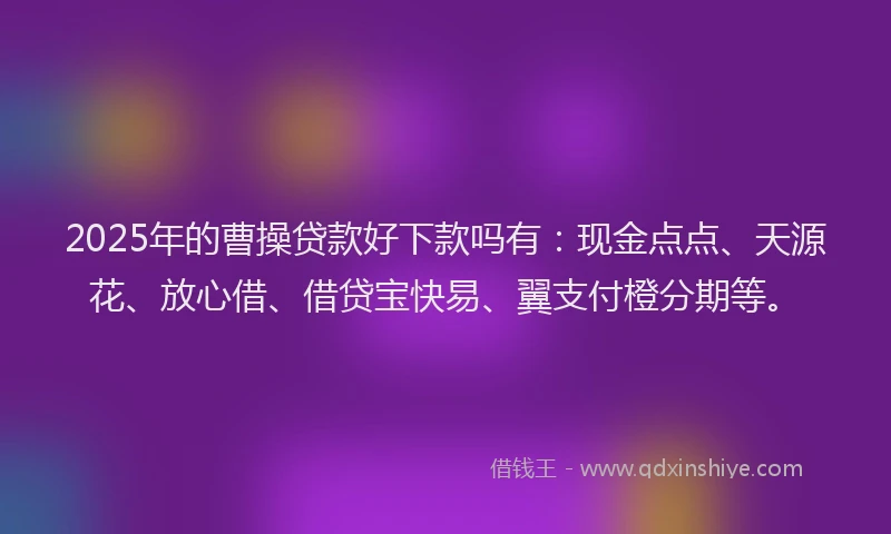 2025年的曹操贷款好下款吗有：现金点点、天源花、放心借、借贷宝快易、翼支付橙分期等。