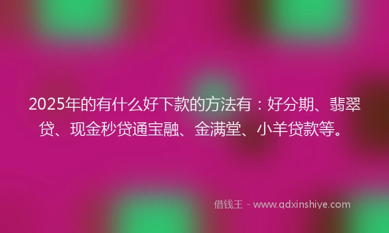 2025年的有什么好下款的方法有：好分期、翡翠贷、现金秒贷通宝融、金满堂、小羊贷款等。