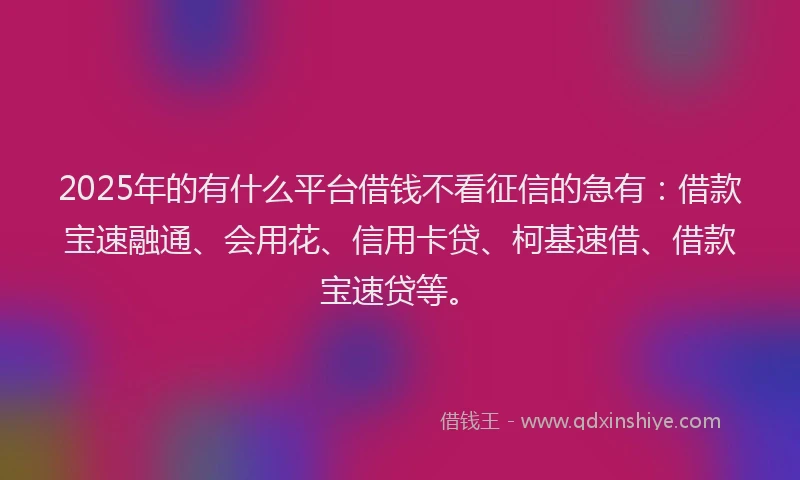 2025年的有什么平台借钱不看征信的急有：借款宝速融通、会用花、信用卡贷、柯基速借、借款宝速贷等。