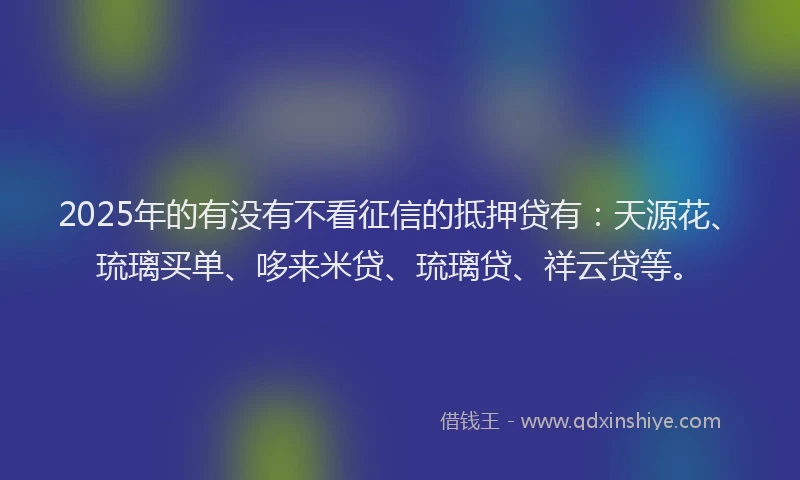 2025年的有没有不看征信的抵押贷有：天源花、琉璃买单、哆来米贷、琉璃贷、祥云贷等。