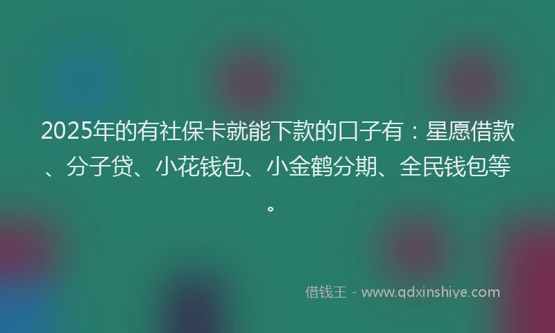 2025年的有社保卡就能下款的口子有：星愿借款、分子贷、小花钱包、小金鹤分期、全民钱包等。