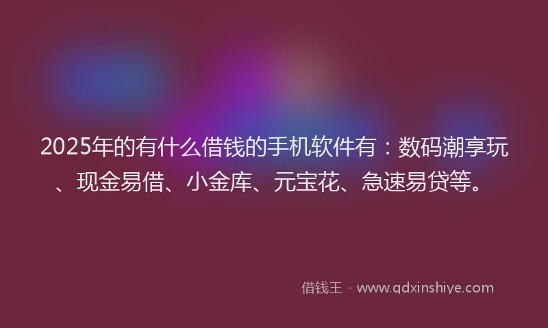 2025年的有什么借钱的手机软件有：数码潮享玩、现金易借、小金库、元宝花、急速易贷等。