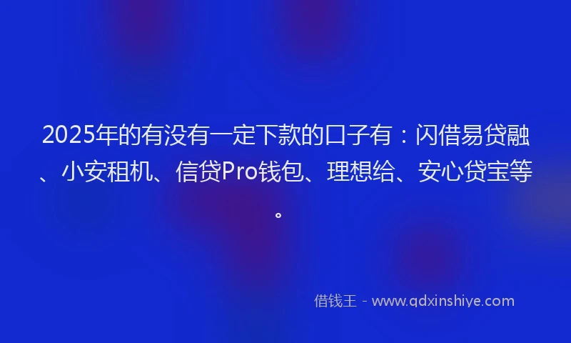 2025年的有没有一定下款的口子有：闪借易贷融、小安租机、信贷Pro钱包、理想给、安心贷宝等。