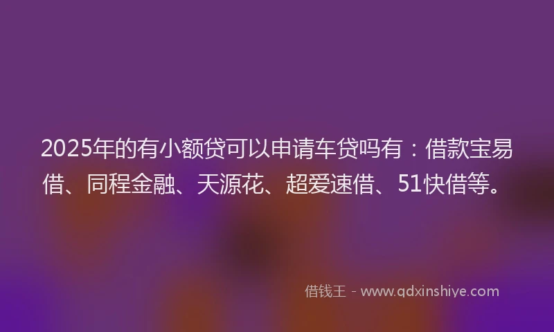 2025年的有小额贷可以申请车贷吗有：借款宝易借、同程金融、天源花、超爱速借、51快借等。
