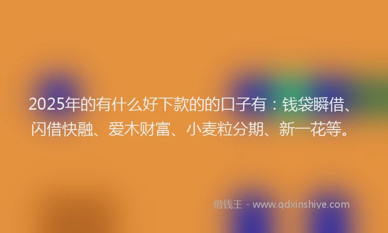 2025年的有什么好下款的的口子有：钱袋瞬借、闪借快融、爱木财富、小麦粒分期、新一花等。
