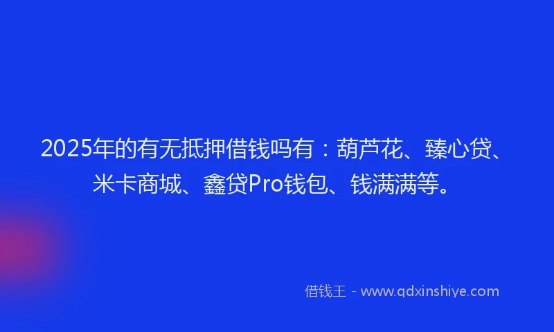 2025年的有无抵押借钱吗有：葫芦花、臻心贷、米卡商城、鑫贷Pro钱包、钱满满等。