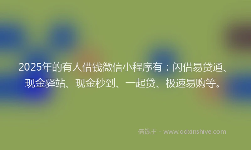 2025年的有人借钱微信小程序有：闪借易贷通、现金驿站、现金秒到、一起贷、极速易购等。
