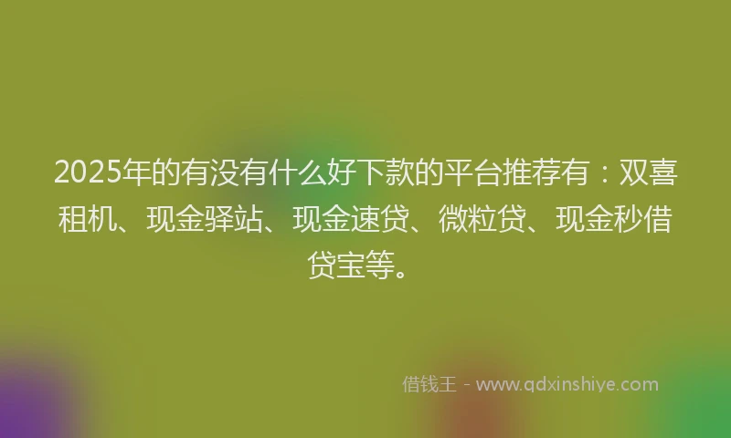 2025年的有没有什么好下款的平台推荐有:双喜租机、现金驿站、现金速贷、微粒贷、现金秒借贷宝等。